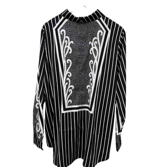 Bob Mackie Luxe Blouse Size Large Black White Womens Top Button Up NWT - Picture 4 of 11